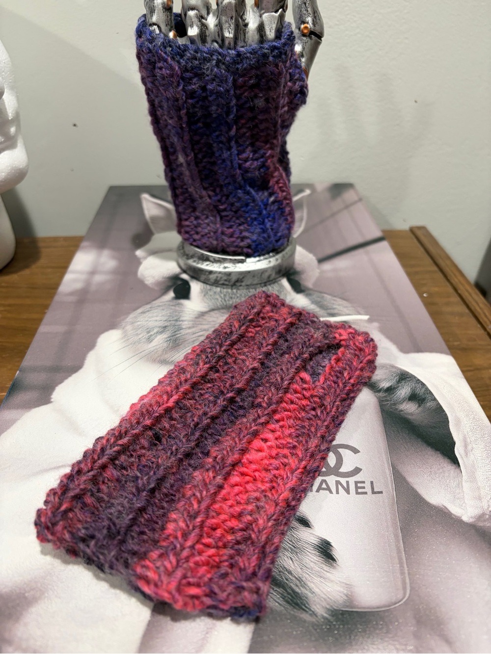 Handmade Purple & Pink Fingerless Gloves | Cozy Arm Warmers - Picture 3 of 4